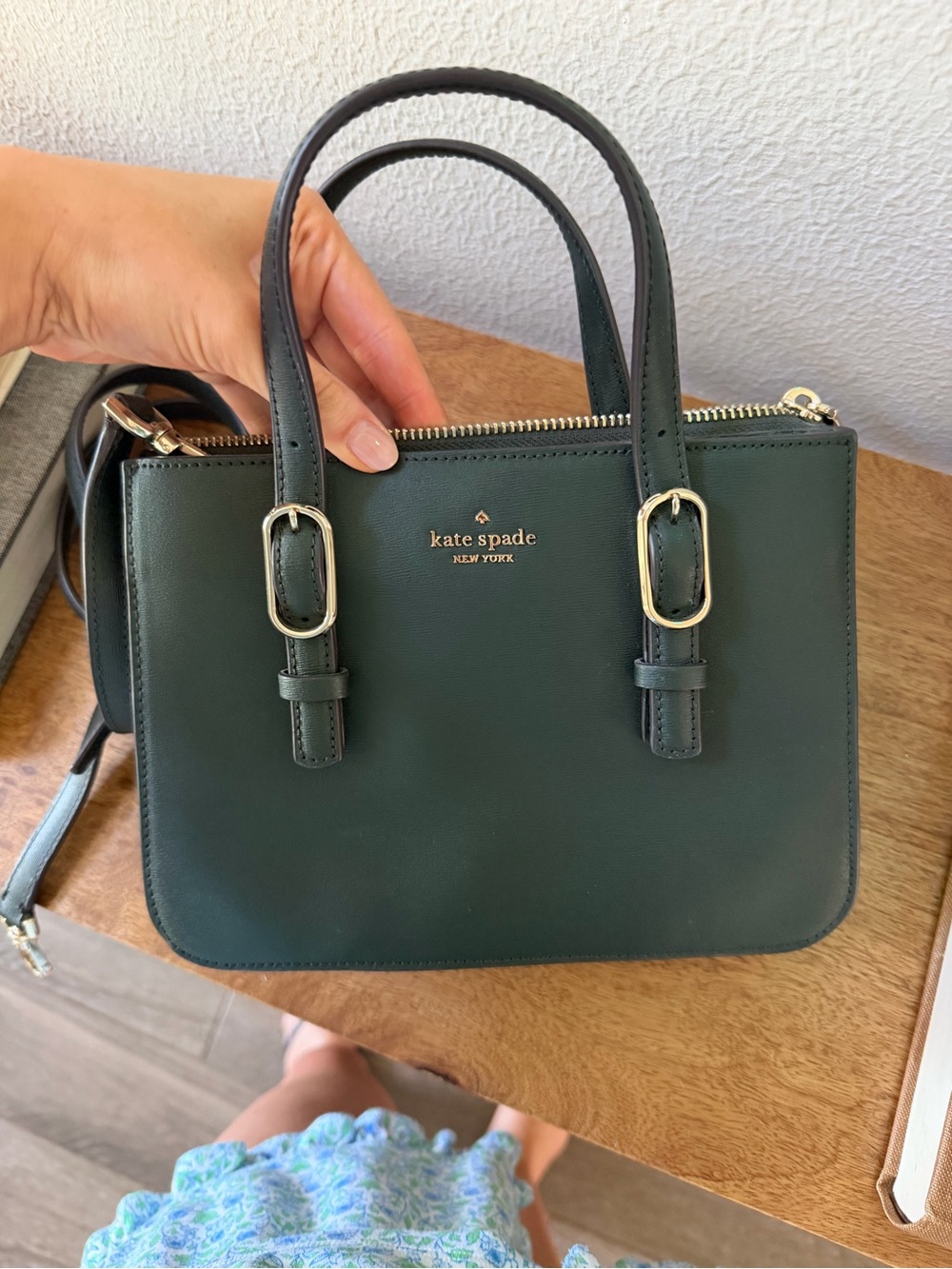 kate spade Dark Green Leather Top-Handle Satchel with Gold Hardware